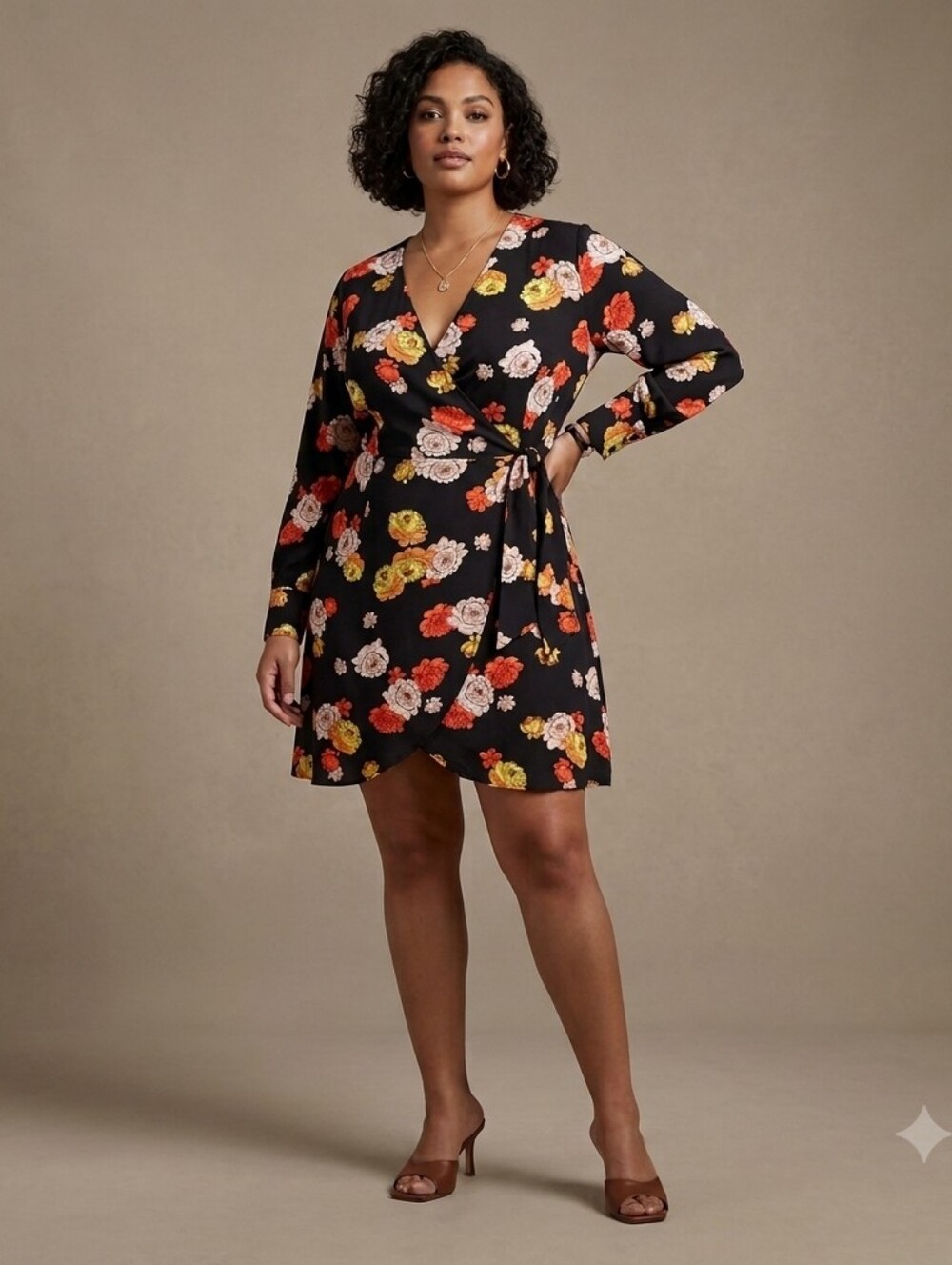 Floral Wrap Mini Dress Romantic Vacation Date Cruise Black Boho Summer 16 XL